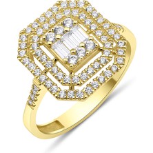 Fiyonk Kuyumculuk 14 Ayar Altın Sarı Geniş Baget Taşlı Yüzük