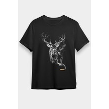 Darkhane Duman Geyik Siyah Unisex Tişört T-Shirt