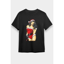 Darkhane Yılbaşı Yeni Yıl Noel Anne Siyah Unisex Tişört T-Shirt