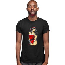 Darkhane Yılbaşı Yeni Yıl Noel Anne Siyah Unisex Tişört T-Shirt
