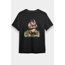 Darkhane Kaslı Gergedan Siyah Unisex Tişört T-Shirt