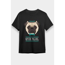 Darkhane Hipster Pug Siyah Unisex Tişört T-Shirt