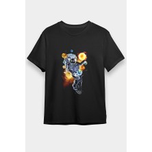 Darkhane Astronot Güneş Sistemi Siyah Unisex Tişört T-Shirt