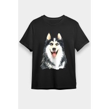 Darkhane Sibirya Kurdu Husky Haski Sevgisi Siyah Unisex Tişört T-Shirt