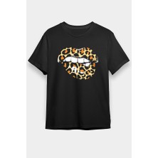 Darkhane Leopar Dudaklar Ruj Siyah Unisex Tişört T-Shirt