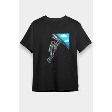Darkhane Astronot Siyah Unisex Tişört T-Shirt