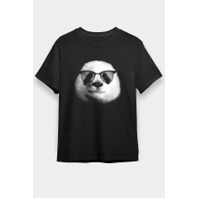 Darkhane Gözlüklü Panda Siyah Unisex Tişört T-Shirt