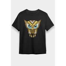 Darkhane Sinirli Baykuş Siyah Unisex Tişört T-Shirt