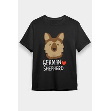 Darkhane Sevimli Alman Kurdu Siyah Unisex Tişört T-Shirt