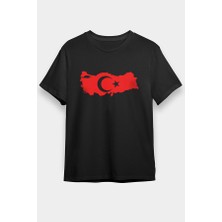 Darkhane Türkiye Haritası Siyah Unisex Tişört T-Shirt