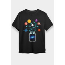 Darkhane Vazodaki Gezegenler Siyah Unisex Tişört T-Shirt