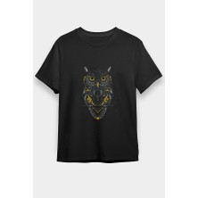 Darkhane Baykuş Siyah Unisex Tişört T-Shirt