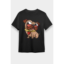 Darkhane Sinirli Şeker Pug Siyah Unisex Tişört T-Shirt