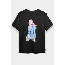 Darkhane Mavi Ceket Tarzı Moda Siyah Unisex Tişört T-Shirt