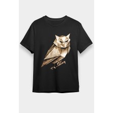 Darkhane Origami Baykuş Siyah Unisex Tişört T-Shirt