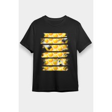 Darkhane Bal Yapan Arı Petekler Siyah Unisex Tişört T-Shirt