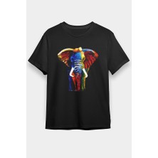 Darkhane Renkli Fil Siyah Unisex Tişört T-Shirt