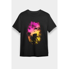 Darkhane Renkli Kurt Siyah Unisex Tişört T-Shirt