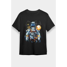 Darkhane Astronot Siyah Unisex Tişört T-Shirt