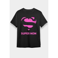 Darkhane Anneler Günü Süper Anne Siyah Unisex Tişört T-Shirt