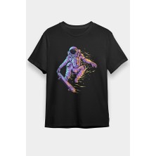 Darkhane Kaykaycı Astronot Siyah Unisex Tişört T-Shirt