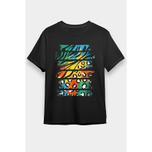 Darkhane Renkli Vahşi Hayvan Deseni Siyah Unisex Tişört T-Shirt