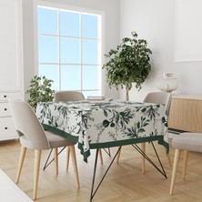 Moud's Koyu Yeşil Çiçekler Desenli Süet Dertsiz Masa Örtüsü