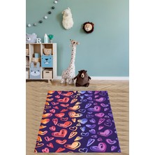 Pelangi Lacivert Zemin Renkli Kalpler Yıkanabilir Kaymaz Taban Leke Tutmaz Çocuk Odası Halısı