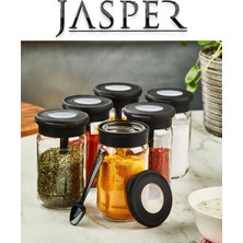 JASPER  Jasper JPR-0106 6 Adet Stantlı 380ML Kaşıklı Cam Tuzluk Biberlik Baharatlık Seti