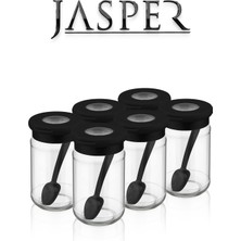 JASPER  Jasper JPR-0106 6 Adet Stantlı 380ML Kaşıklı Cam Tuzluk Biberlik Baharatlık Seti