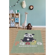 Pelangi Sevimli Panda Yeşil Yıkanabilir Kaymaz Taban Leke Tutmaz Çocuk Odası Halısı
