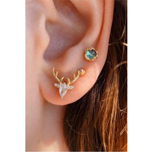Beyisa 925 Ayar Gümüş Geyik Baget Zirkon Taşlı Minimal Kıkırdak Küpe Piercing