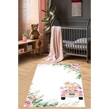 Pelangi Safari Hayvanlar ve Gül Çiçekli Yıkanabilir Kaymaz Taban Leke Tutmaz Çocuk Odası Halısık