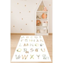 Pelangi Harfler ve Hayvanlar Yıkanabilir Kaymaz Taban Leke Tutmaz Çocuk Odası Halısı