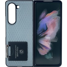 Nettech Samsung Galaxy Z Fold 4 Uyumlu Suni Deri Arka Koruma Kılıf - Mavi