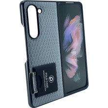 Nettech Samsung Galaxy Z Fold 4 Uyumlu Suni Deri Arka Koruma Kılıf - Mavi