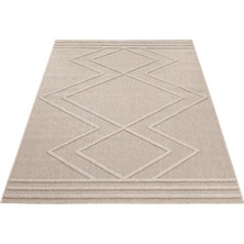 Carpettex Balkon Teras Bahçe Mutfak Dış Mekan Halısı Iskandinav Tarzı Geometrik Desenli Bej Renkli Halı