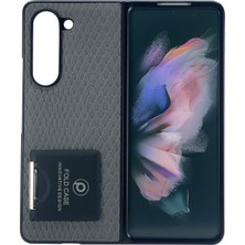 Nettech Samsung Galaxy Z Fold 4 Uyumlu Suni Deri Arka Koruma Kılıf - Gri