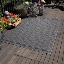 Carpettex Balkon Teras Bahçe Mutfak Dış Mekan Halısı Iskandinav Tarzı Karo Desenli Gri Renkli Halı