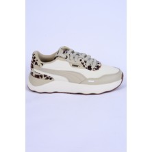 Puma 396437-01 Runtamed Platform Drama Fileli Deri Detaylı Leopar Desen Ortopedik Taban Bağcıklı Hafif Esnek Krem Günlük Kadın Spor Ayakkabı