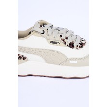 Puma 396437-01 Runtamed Platform Drama Fileli Deri Detaylı Leopar Desen Ortopedik Taban Bağcıklı Hafif Esnek Krem Günlük Kadın Spor Ayakkabı