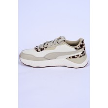 Puma 396437-01 Runtamed Platform Drama Fileli Deri Detaylı Leopar Desen Ortopedik Taban Bağcıklı Hafif Esnek Krem Günlük Kadın Spor Ayakkabı