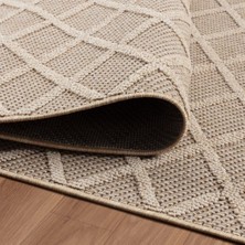 Carpettex Balkon Teras Bahçe Mutfak Dış Mekan Halısı Iskandinav Tarzı Karo Desenli Bej Renkli Halı
