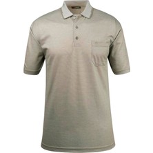 Çizgi Triko Erkek Büyük Beden Polo Yaka Düğmeli Cepli T-Shirt Klasik Kalıp