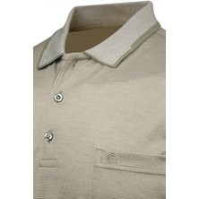 Çizgi Triko Erkek Büyük Beden Polo Yaka Düğmeli Cepli T-Shirt Klasik Kalıp