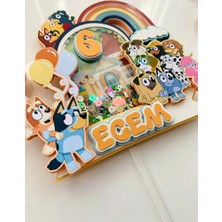 Cake Topper Bluey Temalı Kişiye Özel Kız Erkek Çocuk Doğum Günü Pasta Süsü - Bluey Temalı Cake TOPPER(20X19CM)