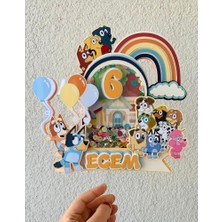 Cake Topper Bluey Temalı Kişiye Özel Kız Erkek Çocuk Doğum Günü Pasta Süsü - Bluey Temalı Cake TOPPER(20X19CM)