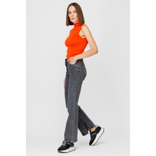 Accort Yüksek Bel Yırtmaçlı Denim Pantolon - Siyah