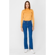 Accort Yüksek Bel Yırtmaçlı Denim Pantolon - Mavi