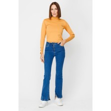 Accort Yüksek Bel Yırtmaçlı Denim Pantolon - Mavi